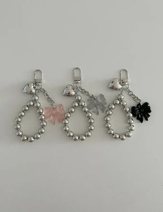 Bold Silver Bead Strap Ribbon Bag Keyring Bag Charm