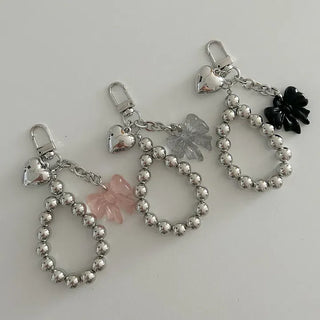 Bold Silver Bead Strap Ribbon Bag Keyring Bag Charm