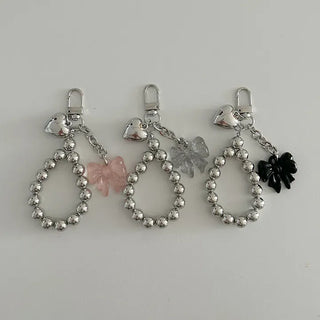 Bold Silver Bead Strap Ribbon Bag Keyring Bag Charm