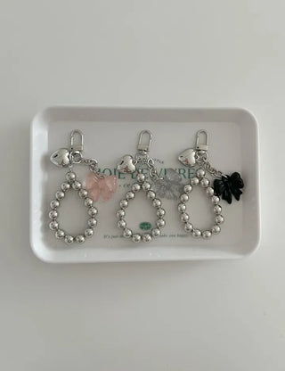 Bold Silver Bead Strap Ribbon Bag Keyring Bag Charm