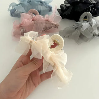 Large clip organza ribbon spring updo hairpin