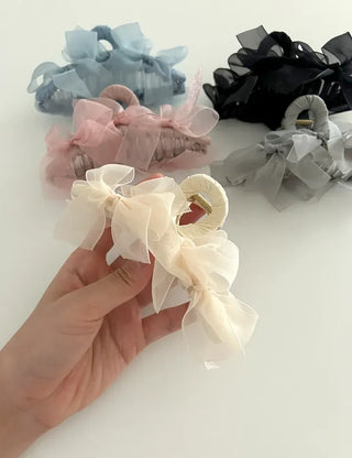 Large clip organza ribbon spring updo hairpin