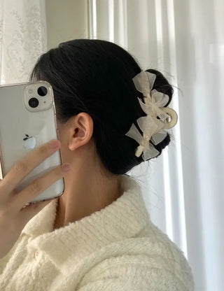 Large clip organza ribbon spring updo hairpin