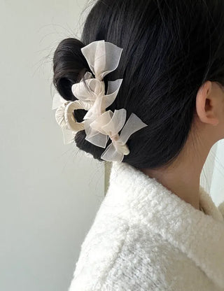 Large clip organza ribbon spring updo hairpin
