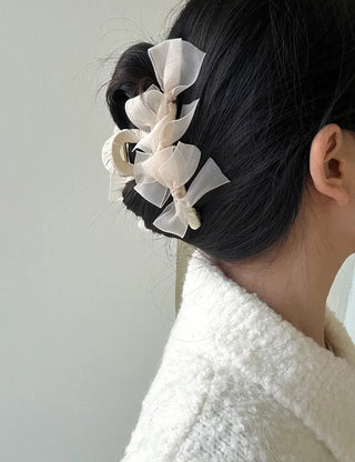 Large clip organza ribbon spring updo hairpin