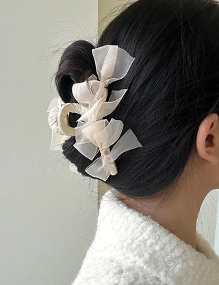 Large clip organza ribbon spring updo hairpin