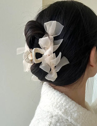 Large clip organza ribbon spring updo hairpin