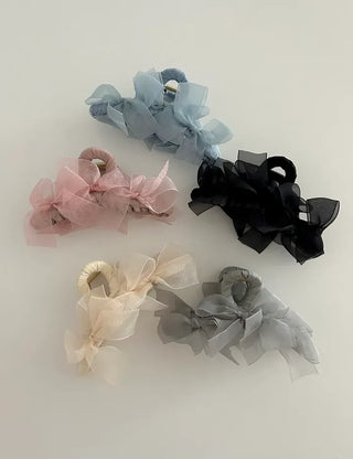 Large clip organza ribbon spring updo hairpin