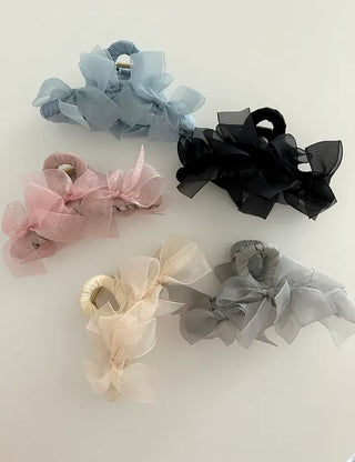 Large clip organza ribbon spring updo hairpin
