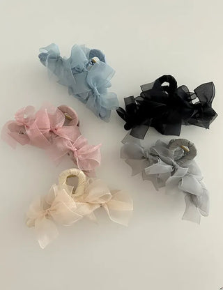 Large clip organza ribbon spring updo hairpin