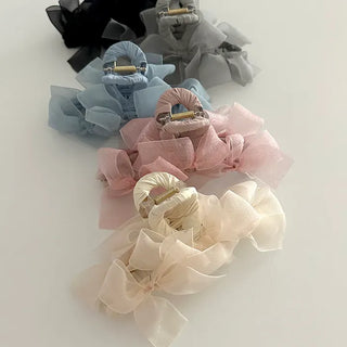 Large clip organza ribbon spring updo hairpin