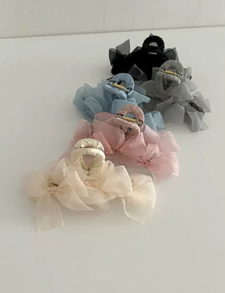 Large clip organza ribbon spring updo hairpin