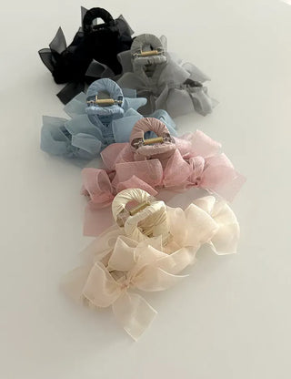 Large clip organza ribbon spring updo hairpin