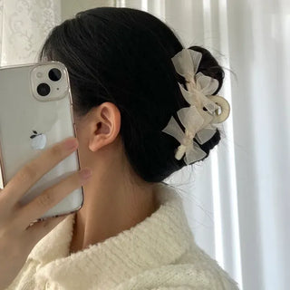 Large clip organza ribbon spring updo hairpin