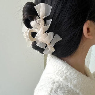 Large clip organza ribbon spring updo hairpin
