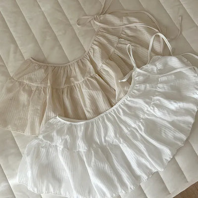 Striped frill layered mini ribbon wrap skirt