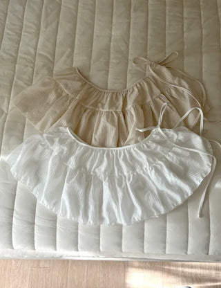 Striped frill layered mini ribbon wrap skirt