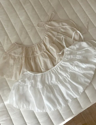 Striped frill layered mini ribbon wrap skirt