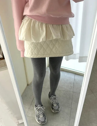 Striped frill layered mini ribbon wrap skirt