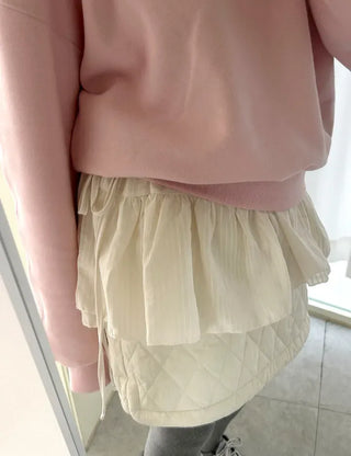 Striped frill layered mini ribbon wrap skirt