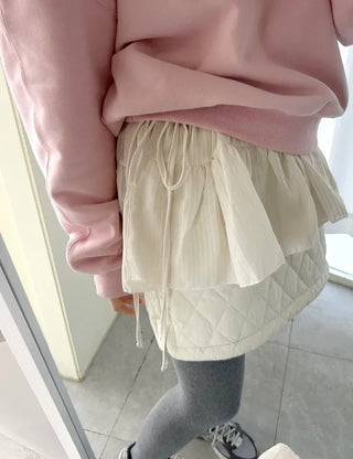 Striped frill layered mini ribbon wrap skirt