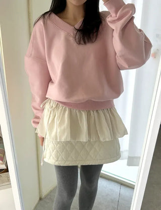 Striped frill layered mini ribbon wrap skirt
