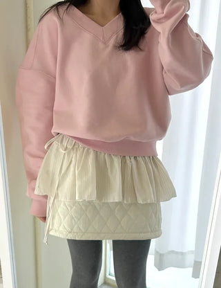 Striped frill layered mini ribbon wrap skirt