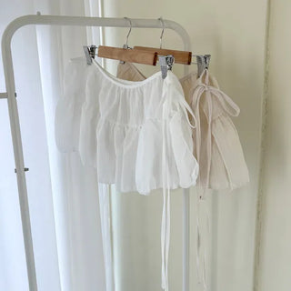 Striped frill layered mini ribbon wrap skirt