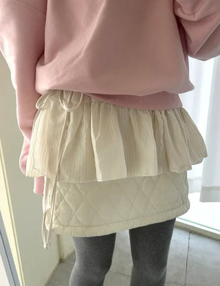 Striped frill layered mini ribbon wrap skirt