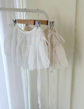 Striped frill layered mini ribbon wrap skirt