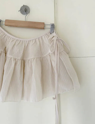 Striped frill layered mini ribbon wrap skirt