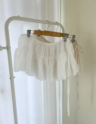Striped frill layered mini ribbon wrap skirt