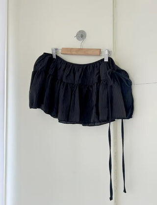 Striped frill layered mini ribbon wrap skirt