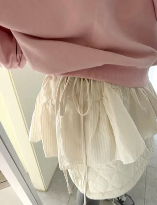 Striped frill layered mini ribbon wrap skirt