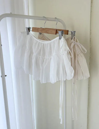 Striped frill layered mini ribbon wrap skirt