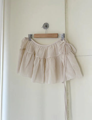 Striped frill layered mini ribbon wrap skirt