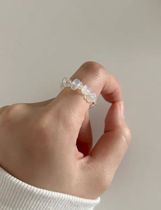 Gemstone Beach Moonstone Rose Quartz Transparent Bead Ring