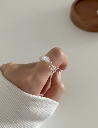 Gemstone Beach Moonstone Rose Quartz Transparent Bead Ring