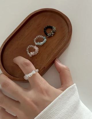 Gemstone Beach Moonstone Rose Quartz Transparent Bead Ring