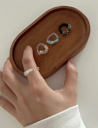Gemstone Beach Moonstone Rose Quartz Transparent Bead Ring