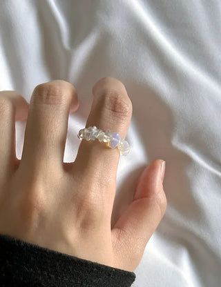 Gemstone Beach Moonstone Rose Quartz Transparent Bead Ring