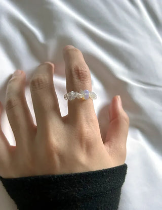 Gemstone Beach Moonstone Rose Quartz Transparent Bead Ring