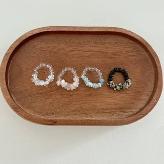 Gemstone Beach Moonstone Rose Quartz Transparent Bead Ring