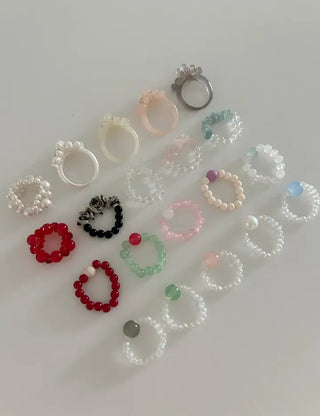 Gemstone Beach Moonstone Rose Quartz Transparent Bead Ring