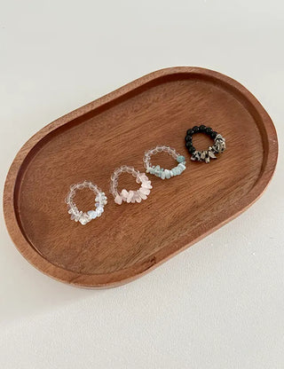 Gemstone Beach Moonstone Rose Quartz Transparent Bead Ring
