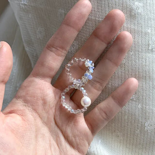 Gemstone Beach Moonstone Rose Quartz Transparent Bead Ring