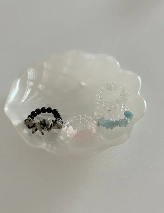 Gemstone Beach Moonstone Rose Quartz Transparent Bead Ring