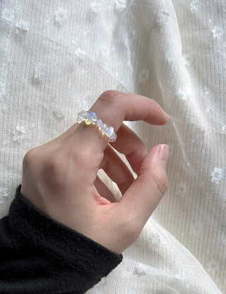 Gemstone Beach Moonstone Rose Quartz Transparent Bead Ring