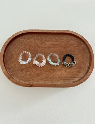 Gemstone Beach Moonstone Rose Quartz Transparent Bead Ring