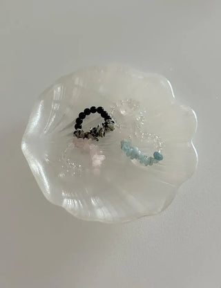 Gemstone Beach Moonstone Rose Quartz Transparent Bead Ring